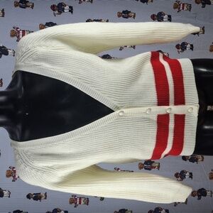 Vintage Women's Emily's Closet white & red stripe Med knir cardigan sweater